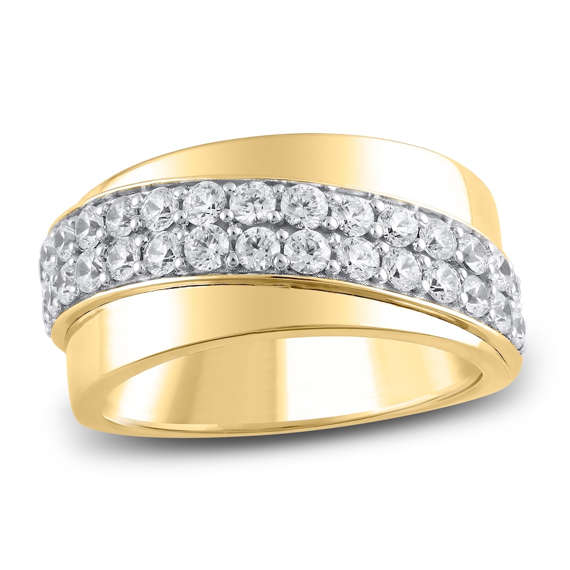 Main Image 1 of Lab-Grown Diamond  Men's Diagonal Two-Row Ring 1-1/2 ct tw 14K Yellow Gold
