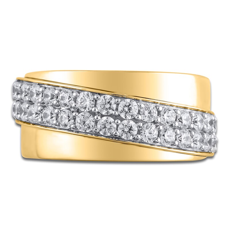 Main Image 3 of Lab-Grown Diamond  Men's Diagonal Two-Row Ring 1-1/2 ct tw 14K Yellow Gold