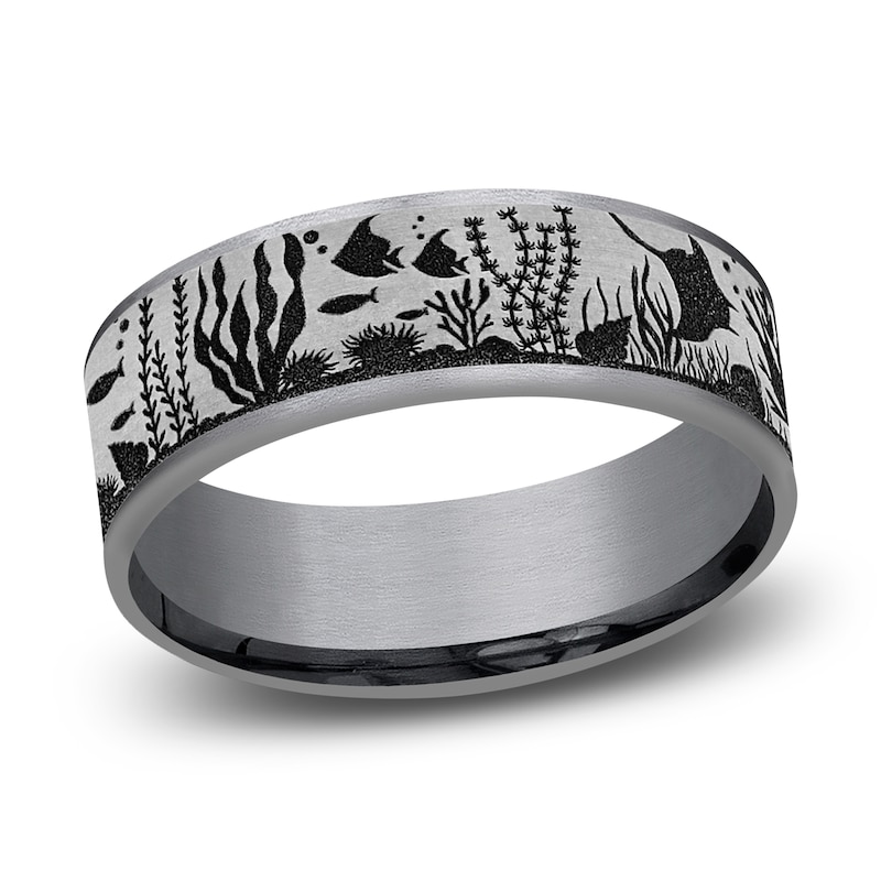 Main Image 1 of Men's Ocean Scene Comfort-Fit Wedding Band 7.5mm Tantalum & Matte Gray Titanium