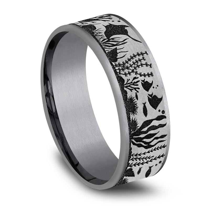 Main Image 2 of Men's Ocean Scene Comfort-Fit Wedding Band 7.5mm Tantalum & Matte Gray Titanium