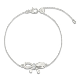 Diamond Accent Bow Bracelet Sterling Silver 7.75"