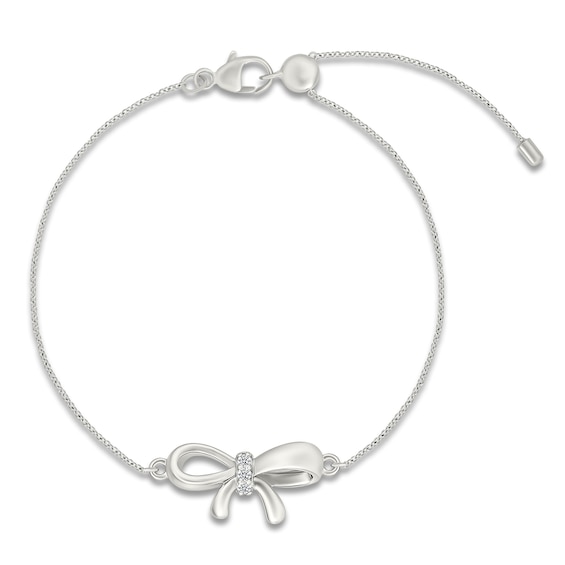 Diamond Accent Bow Bracelet Sterling Silver 7.75"