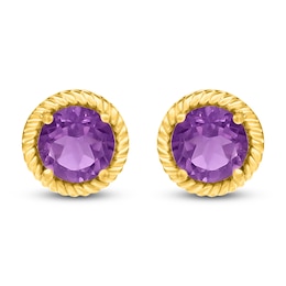 Natural Amethyst Rope Twist Frame Earrings Sterling Silver & 10K Yellow Gold