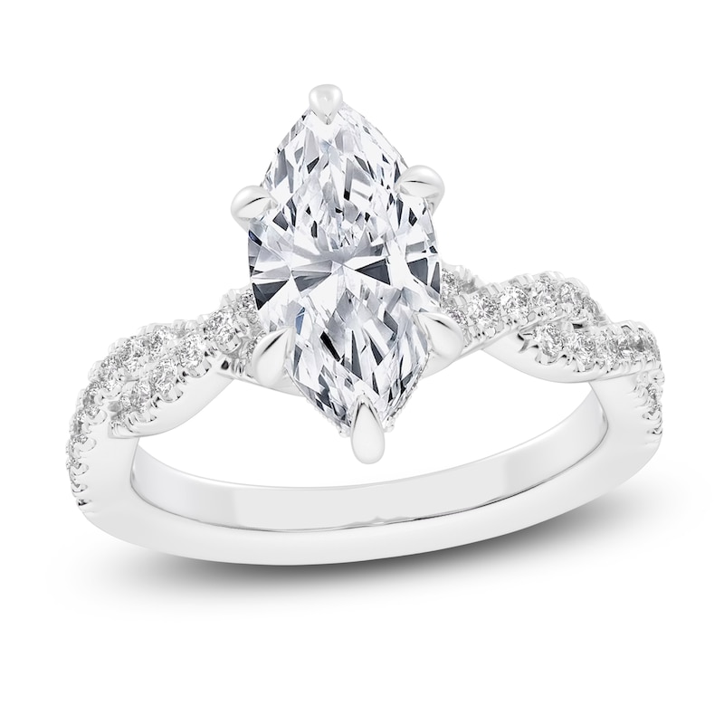 Main Image 1 of Marquise-Cut Lab-Grown Diamond Twist Engagement Ring 2-1/3 ct tw 14K White Gold
