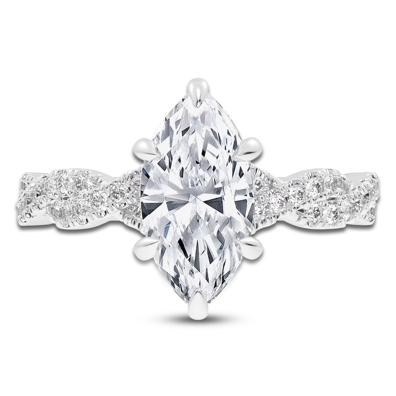 Main Image 3 of Marquise-Cut Lab-Grown Diamond Twist Engagement Ring 2-1/3 ct tw 14K White Gold
