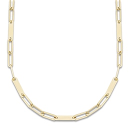 Solid Engravable Five-Bar Paperclip Chain Necklace 14K Yellow Gold 18" 5mm