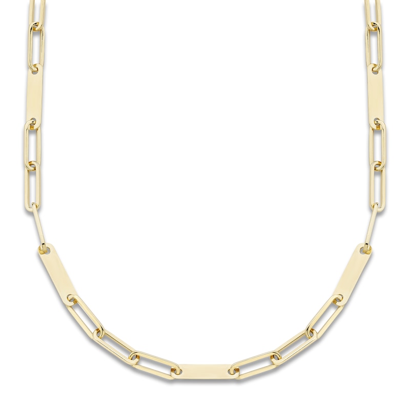 Main Image 1 of Solid Engravable Five-Bar Paperclip Chain Necklace 14K Yellow Gold 18" 5mm