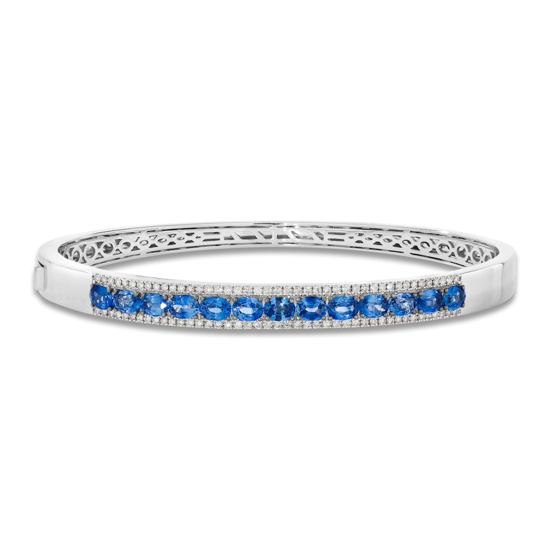 Main Image 1 of Le Vian Oval-Cut Natural Blue Sapphire Bangle Bracelet 1/2 ct tw Diamonds 14K Vanilla Gold