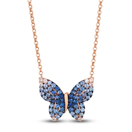 Le Vian Denim Ombré Sapphire Butterfly Necklace 14K Strawberry Gold 18"
