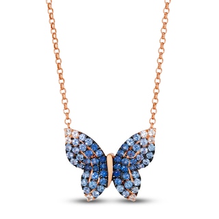 Le Vian Denim Ombré Sapphire Butterfly Necklace 14K Strawberry Gold 18"