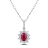Thumbnail Image 1 of Oval-Cut Natural Ruby & Diamond Starburst Halo Necklace 1/5 ct tw 14K White Gold 18"