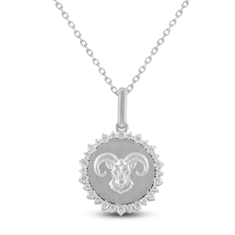 Diamond Zodiac Aries Medallion Necklace 1/3 ct tw Sterling Silver 18"