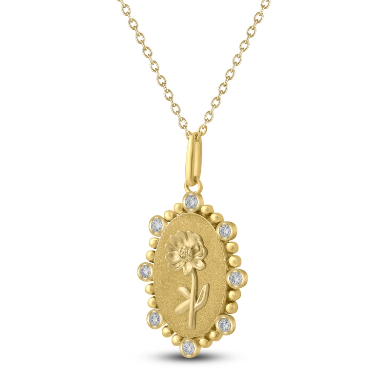 Main Image 2 of Chrysanthemum Birth Flower Diamond Necklace 1/4 ct tw 10K Yellow Gold 18"