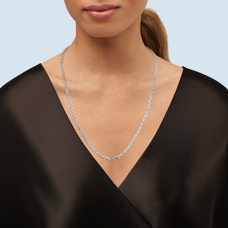 Main Image 4 of Solid Glitter Rope Chain 3.8mm 14K White Gold 22"