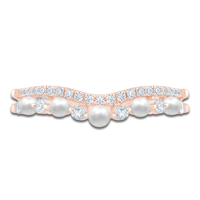 Main Image 3 of Pnina Tornai Cultured Pearl & Diamond Two-Row Contour Anniversary Ring 1/3 ct tw 14K Rose Gold