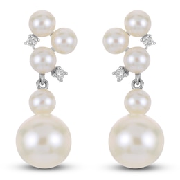 Cultured Pearl & White Lab-Created Sapphire Scatter Dangle Earrings Sterling Silver