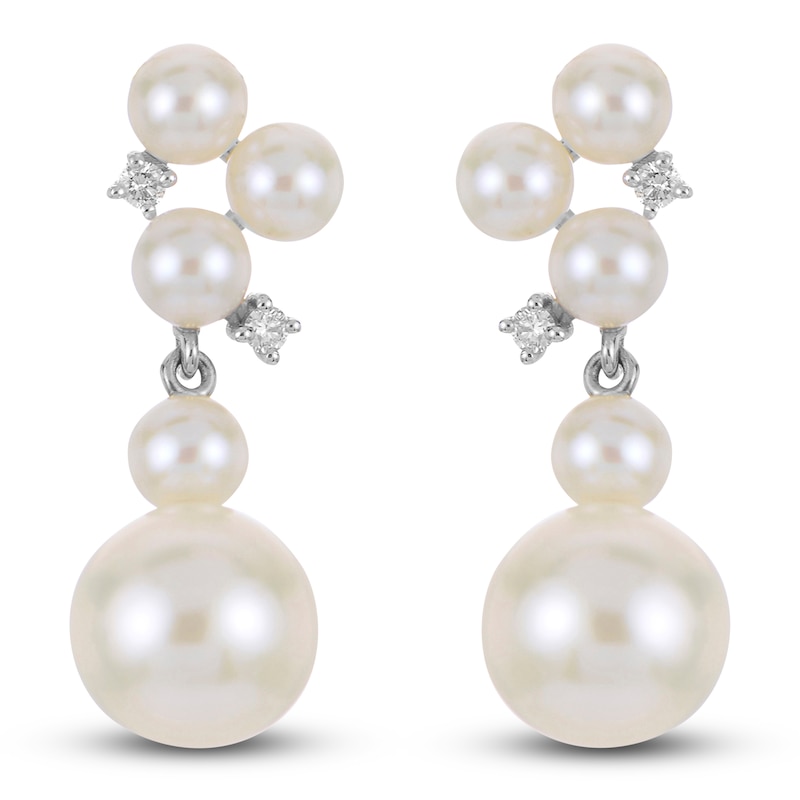 Main Image 1 of Cultured Pearl & White Lab-Created Sapphire Scatter Dangle Earrings Sterling Silver