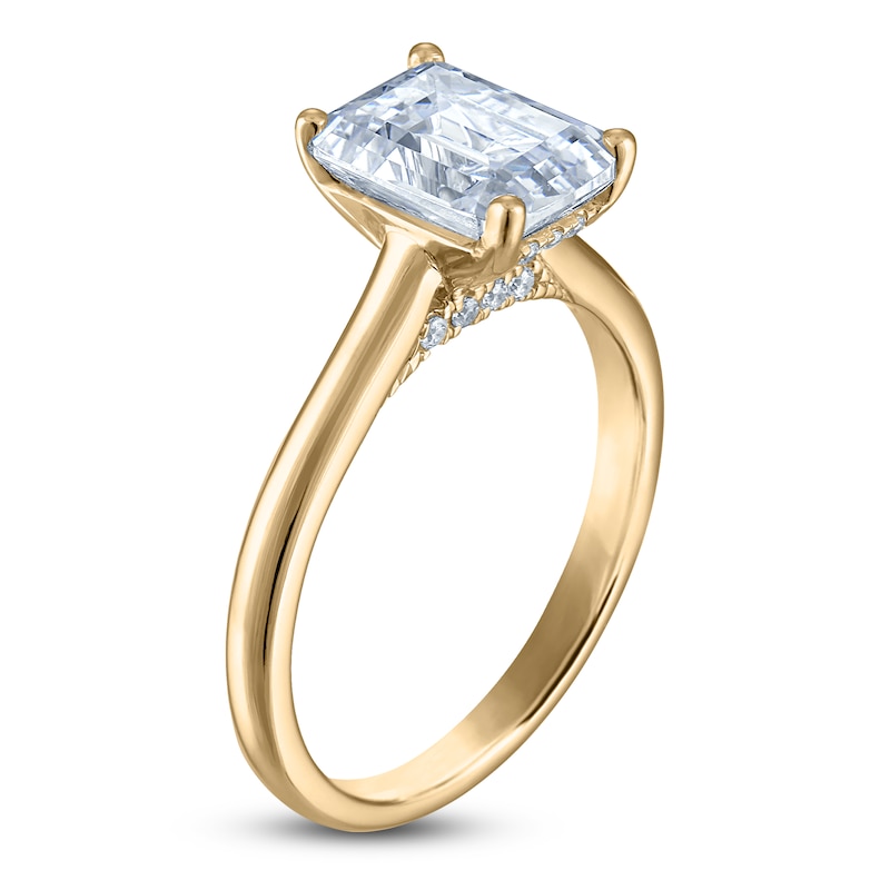 Main Image 2 of Emerald-Cut Lab-Grown Diamond Solitaire Plus Engagement Ring 2 ct tw 18K Yellow Gold (VS2/F)