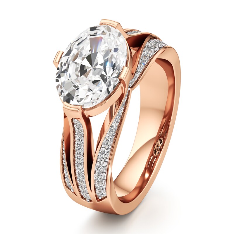 Main Image 4 of J'Lure Lab-Grown Diamond Oval Step-Cut Engagement Ring 3-1/2 ct tw 18K Rose Gold