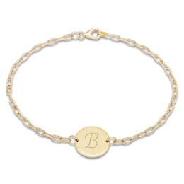 Engravable Initial Disc Bracelet 14K Yellow Gold 7.25"