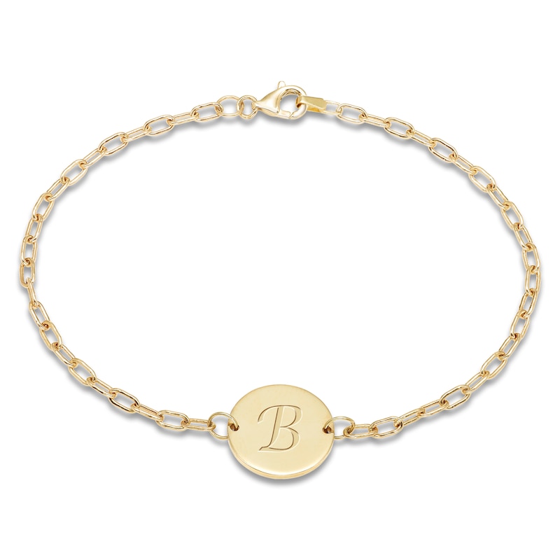 Main Image 1 of Engravable Initial Disc Bracelet 14K Yellow Gold 7.25"