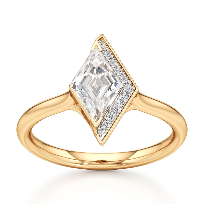 Main Image 1 of J'Lure Lozenge Step-Cut Lab-Created Diamond Half-Halo Engagement Ring 1 ct tw 18K Yellow Gold
