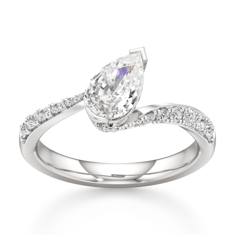 Main Image 1 of J'Lure Pear Step-Cut Lab-Grown Diamond Bypass Engagement Ring 1-3/8 ct tw 18K White Gold