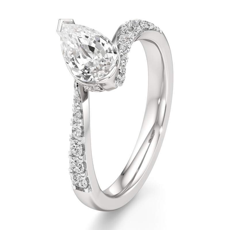 Main Image 4 of J'Lure Pear Step-Cut Lab-Grown Diamond Bypass Engagement Ring 1-3/8 ct tw 18K White Gold