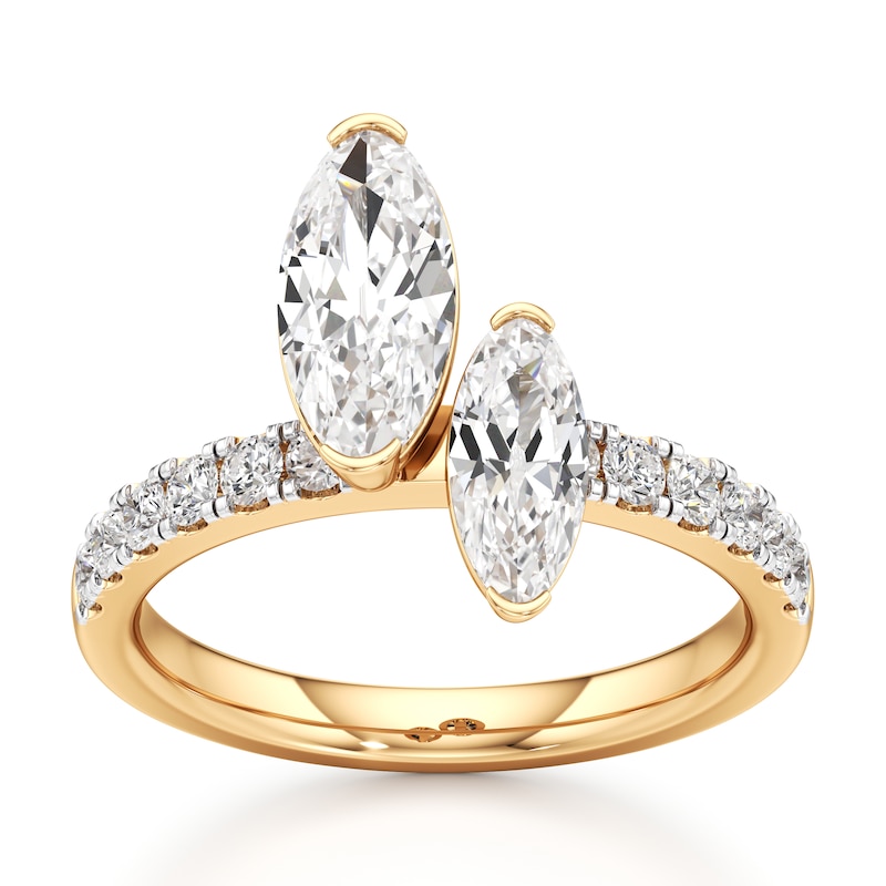 Main Image 1 of J'Lure Moval Old-Cut Two-Stone Lab-Grown Diamond Engagement Ring 1-7/8 ct tw 18K Yellow Gold