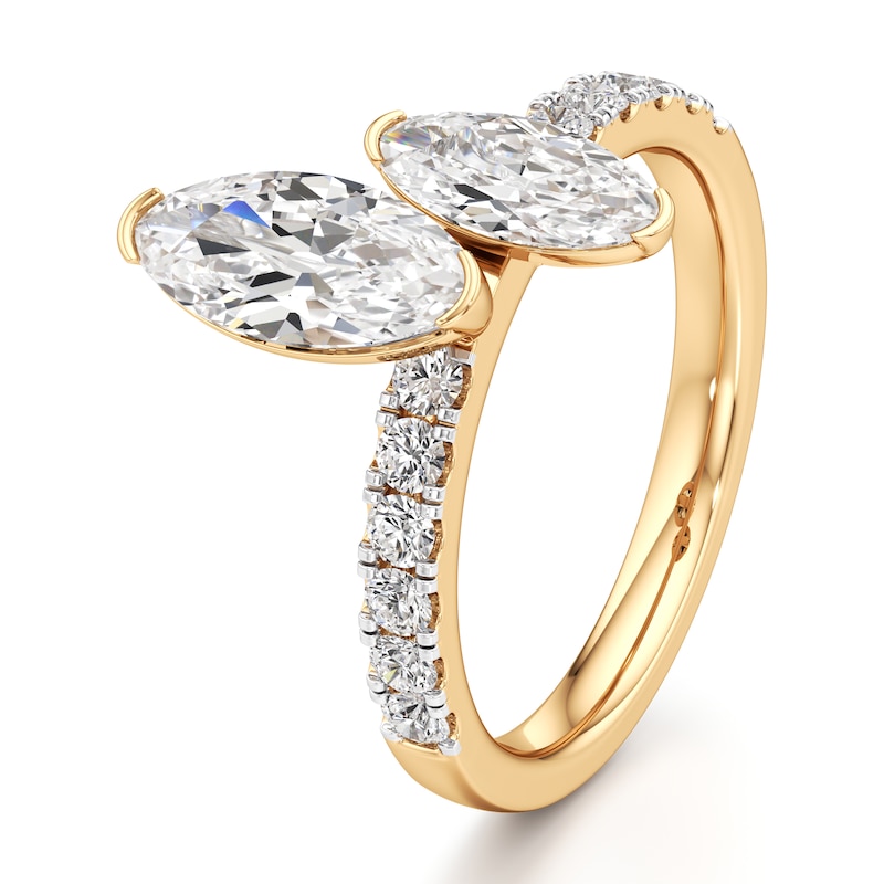Main Image 4 of J'Lure Moval Old-Cut Two-Stone Lab-Grown Diamond Engagement Ring 1-7/8 ct tw 18K Yellow Gold