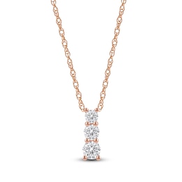 Lab-Grown Diamond Graduated Three-Stone Drop Necklace 1/2 ct tw 14K Rose Gold 18"