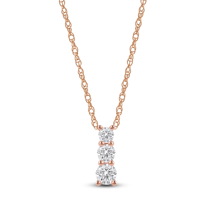 Main Image 1 of Lab-Grown Diamond Graduated Three-Stone Drop Necklace 1/2 ct tw 14K Rose Gold 18"