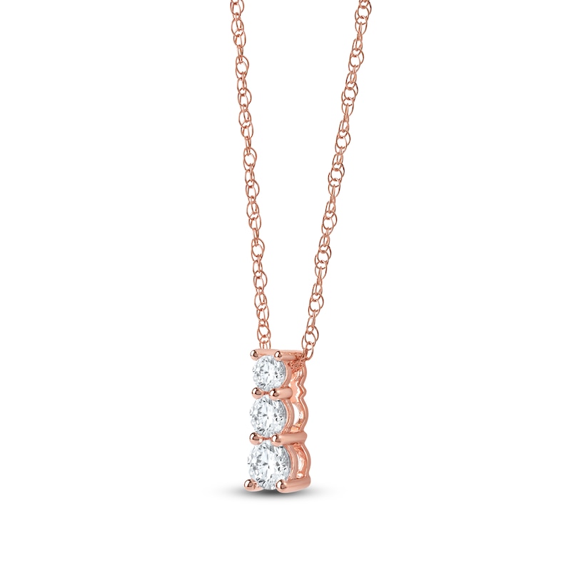 Main Image 2 of Lab-Grown Diamond Graduated Three-Stone Drop Necklace 1/2 ct tw 14K Rose Gold 18"