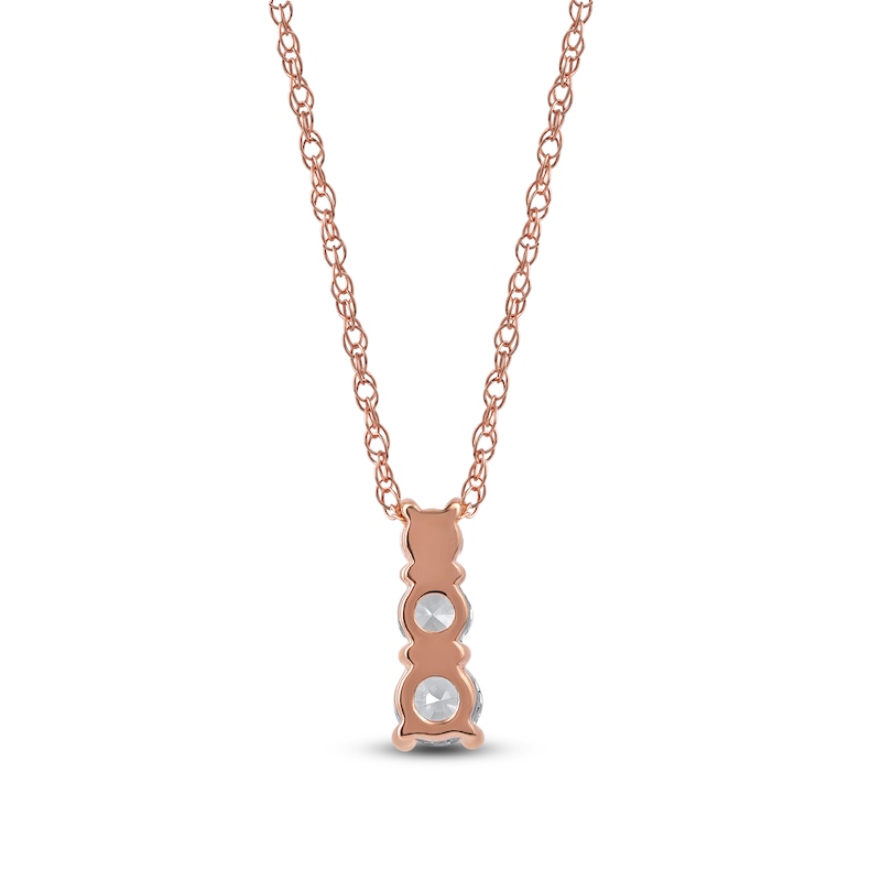 Main Image 3 of Lab-Grown Diamond Graduated Three-Stone Drop Necklace 1/2 ct tw 14K Rose Gold 18"