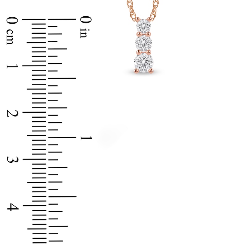 Main Image 4 of Lab-Grown Diamond Graduated Three-Stone Drop Necklace 1/2 ct tw 14K Rose Gold 18"