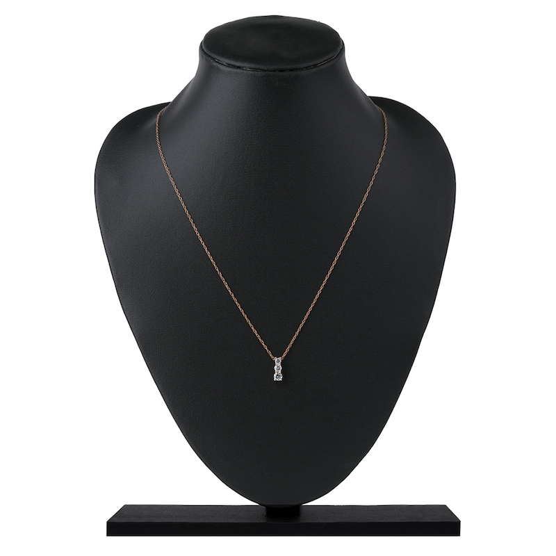 Main Image 5 of Lab-Grown Diamond Graduated Three-Stone Drop Necklace 1/2 ct tw 14K Rose Gold 18"