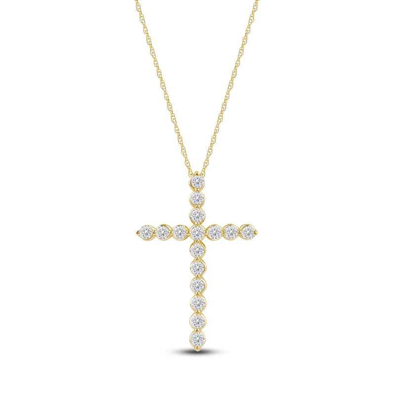 Main Image 1 of Lab-Created Diamond Cross Necklace 2 ct tw 14K Yellow Gold 18&quot;