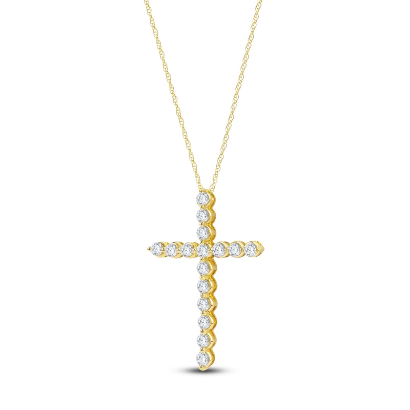 Main Image 2 of Lab-Created Diamond Cross Necklace 2 ct tw 14K Yellow Gold 18&quot;