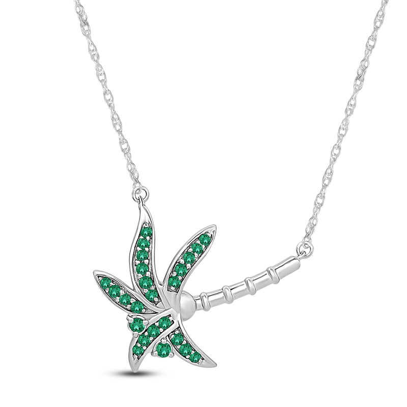 Main Image 1 of Lab-Created Emerald Sideways Palm Tree Necklace Sterling Silver 18"