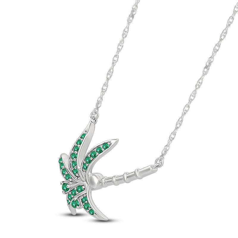 Main Image 2 of Lab-Created Emerald Sideways Palm Tree Necklace Sterling Silver 18"