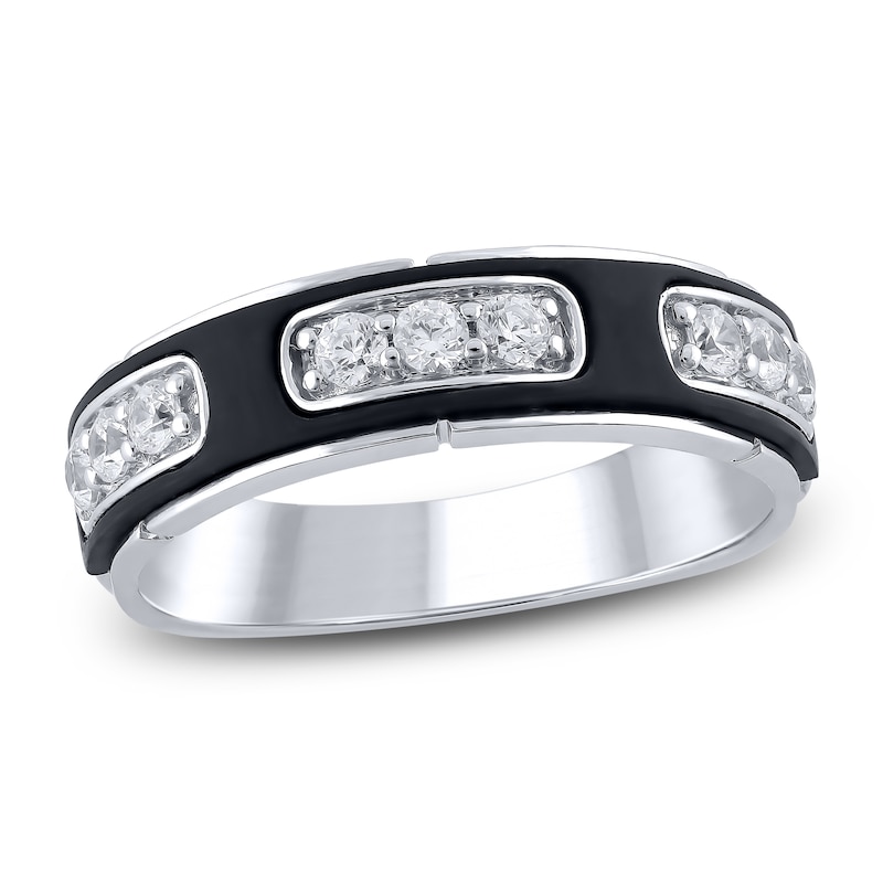 Main Image 1 of Men's Certified Diamond Wedding Band 1/2 ct tw 18K White Gold & 18K Black Gold