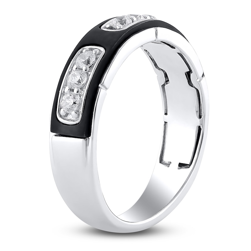 Main Image 3 of Men's Certified Diamond Wedding Band 1/2 ct tw 18K White Gold & 18K Black Gold