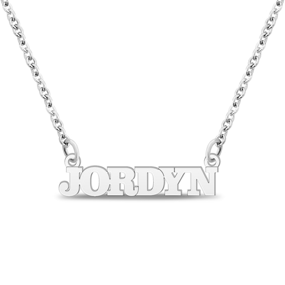 Block Name Necklace 14K White Gold 18"