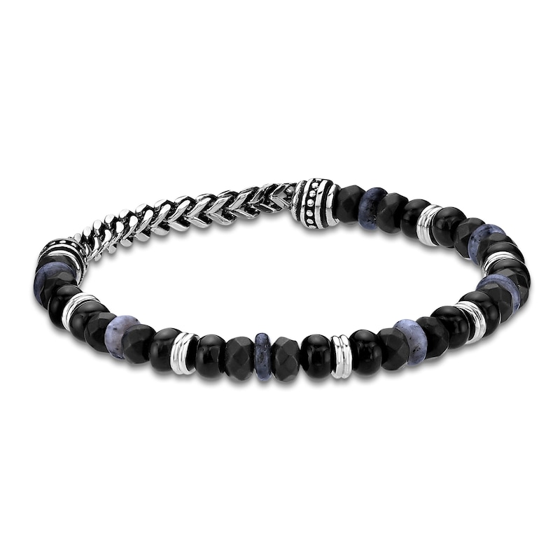 Main Image 3 of Men's Natural Labradorite, Hematite & Black Agate Bead Bracelet Stainless Steel 8.5"