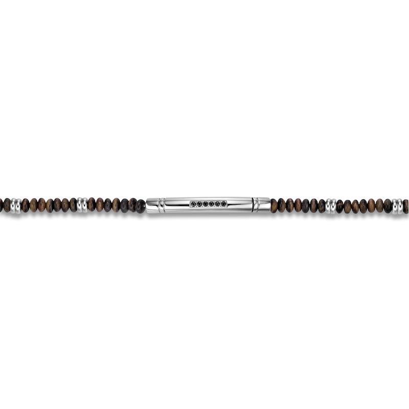 Main Image 3 of Men's Natural Tiger's Eye Bead & Black Spinel Curved Bar Bracelet Stainless Steel 8.25"