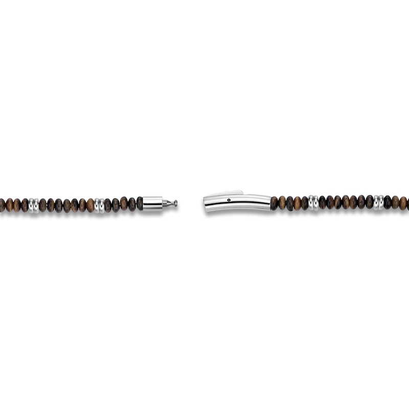 Main Image 4 of Men's Natural Tiger's Eye Bead & Black Spinel Curved Bar Bracelet Stainless Steel 8.25"