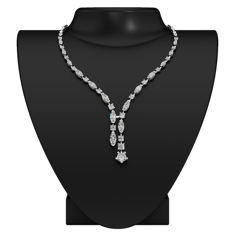 Main Image 3 of J'Lure Pentagon Brilliant-Cut, Moval Old-Cut & Square Emerald Step-Cut Lab-Grown Diamond Y-Drop Necklace 13-1/3 ct tw 14K White Gold 19.5"