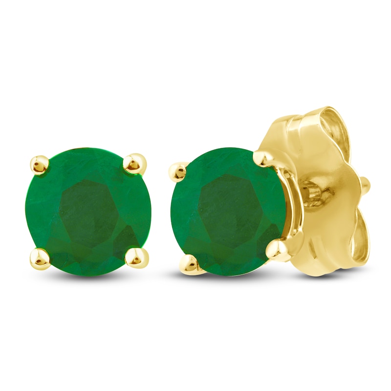 Main Image 2 of Natural Emerald Solitaire Stud Earrings 10K Yellow Gold