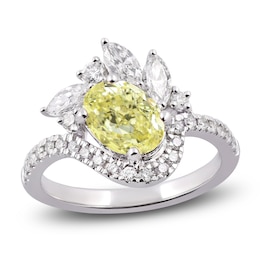Oval-Cut Yellow Lab-Grown Diamond & White Lab-Grown Diamond Engagement Ring 2-1/4 ct tw 14K White Gold