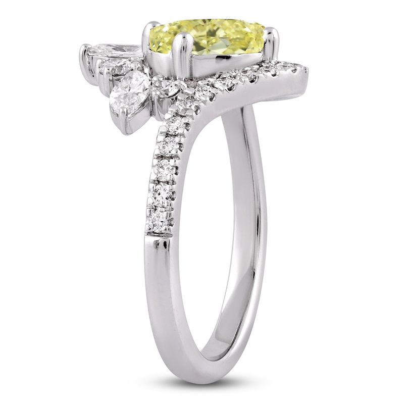 Main Image 2 of Oval-Cut Yellow Lab-Grown Diamond & White Lab-Grown Diamond Engagement Ring 2-1/4 ct tw 14K White Gold